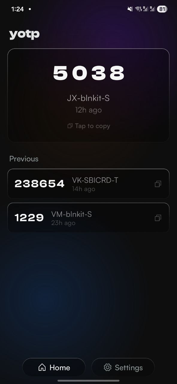 yotp on Android showing OTP codes